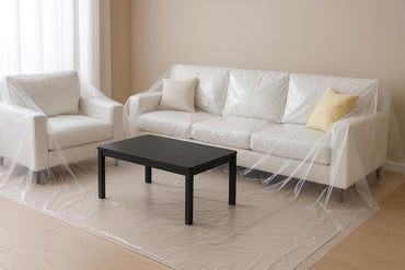 Shield Guard Pro plastic drop cloth sheet protecting furniture and floor during painting and construction work
