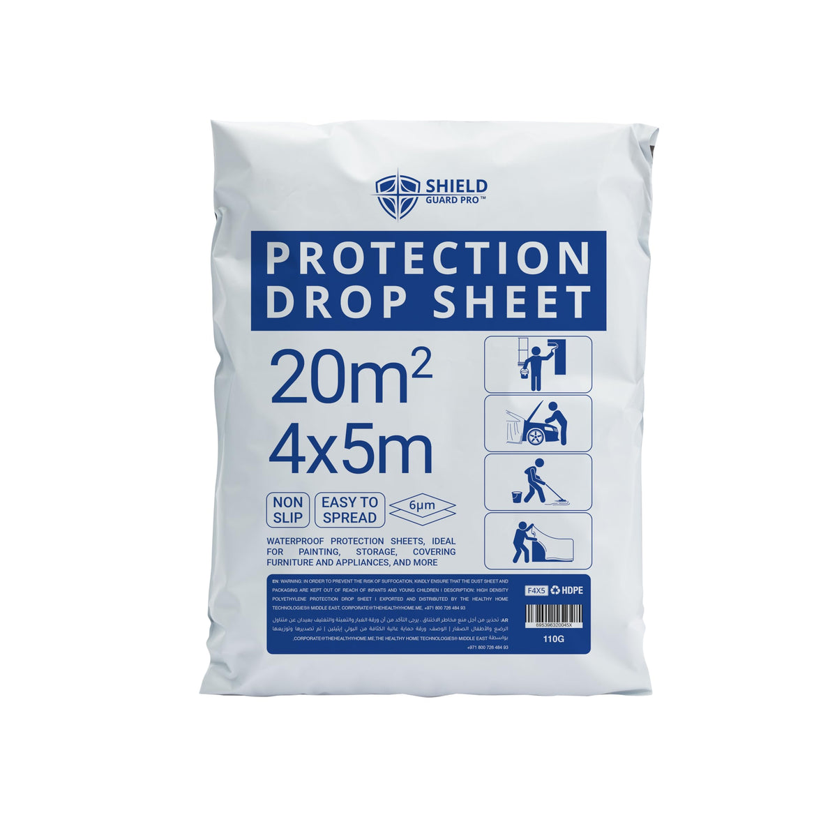 Shield Guard Pro plastic drop cloth protecting furniture and floor during painting and construction
