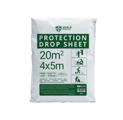 White Shield Guard Pro Protection Drop Sheet 4x5m waterproof non-slip plastic cover for painting and furniture protection